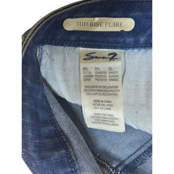 7 For All Mankind Women’s Mid Rise Flare Jeans Size 6 Blue Raw Hem Split Leg - Picture 4 of 6